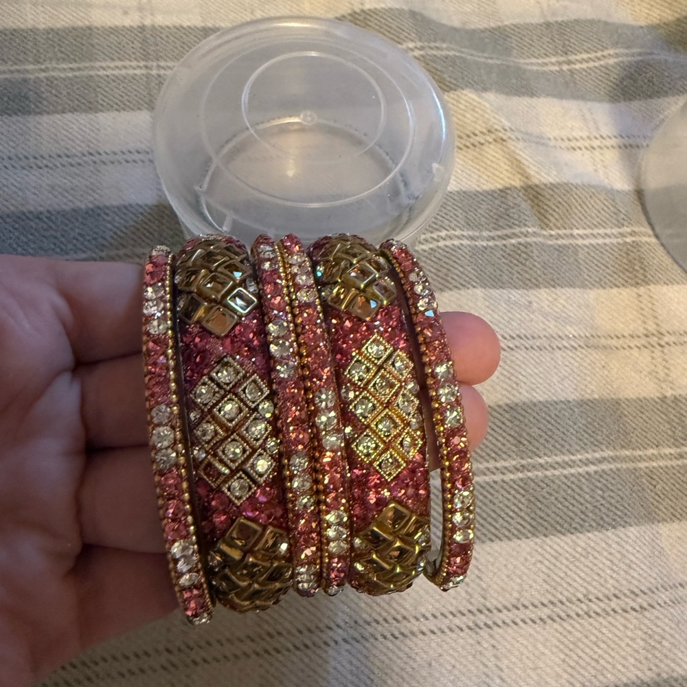 Elegant Gold and Pink Bangle Set